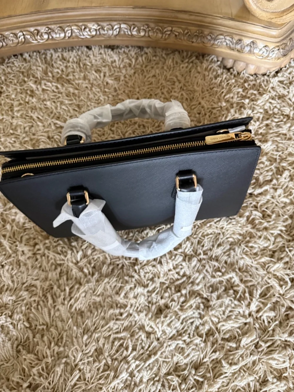 Michael Kors Sheila Convertible Satchel Black Vegan Leather Gold Hardware NWOT